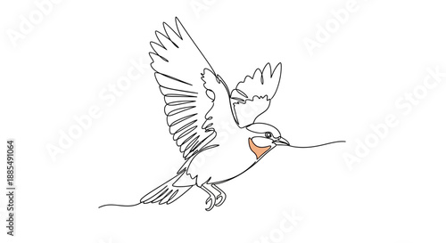 Simple Line Drawing of a Bird in Flight.