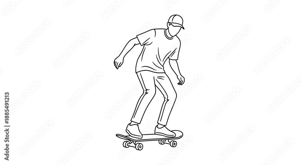 Fototapeta premium Man Skateboarding Illustration Simple Line Art.