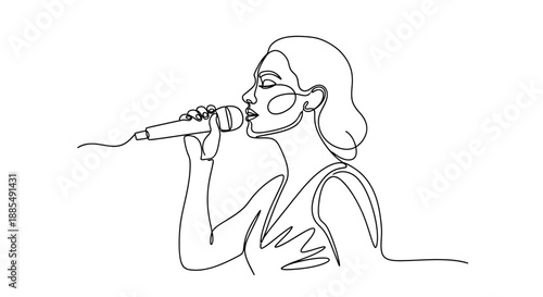 Woman Singing into a Microphone.