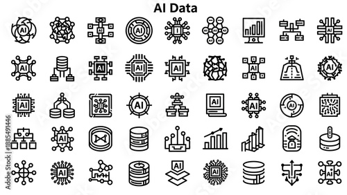 Collection of AI Data Icons Symbols.