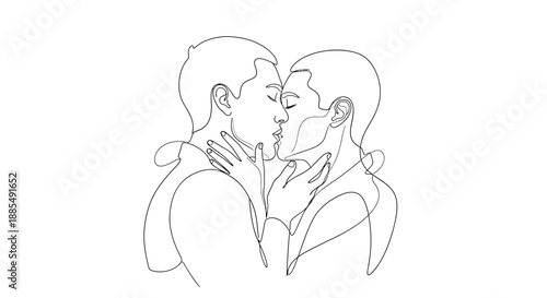 Couple Embracing and Kissing Tenderly Together.