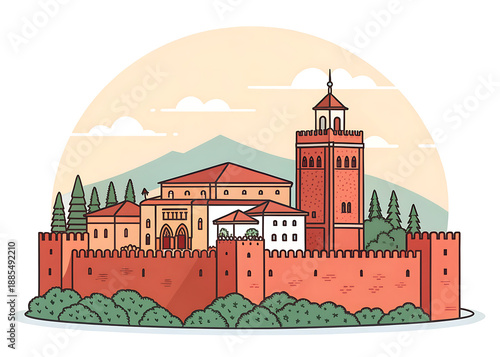 Flat vector of Alhambra in Spain