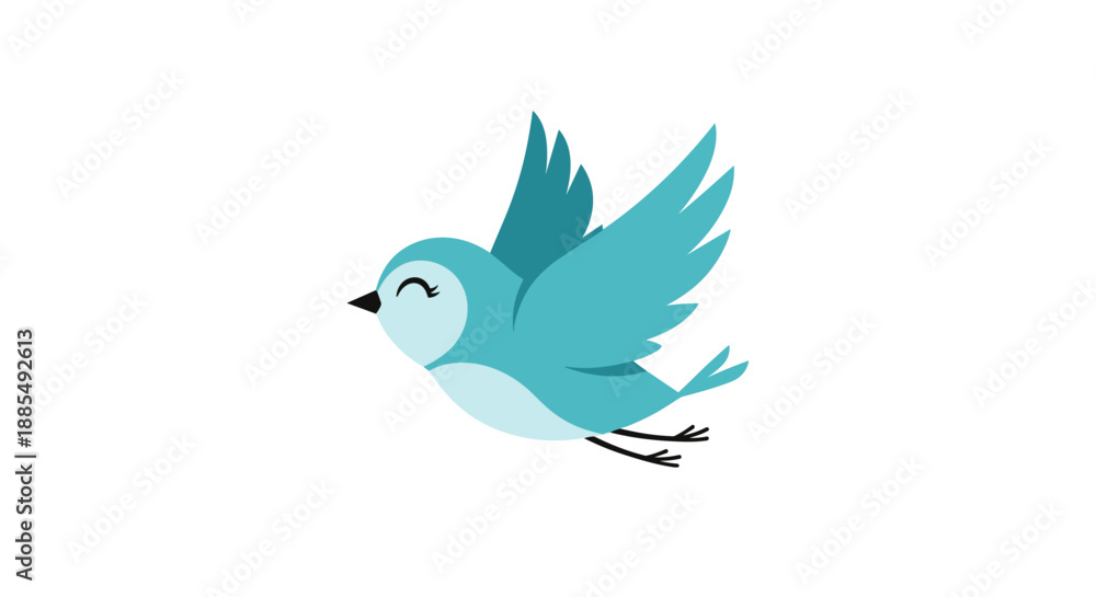 Fototapeta premium Small blue bird flies gracefully through the air with its wings spread wide in this simple and cheerful vector design.