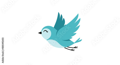 Small blue bird flies gracefully through the air with its wings spread wide in this simple and cheerful vector design.