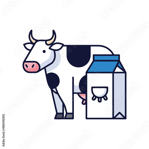Cow and Milk Carton Dairy Industry Concept Vector Icon