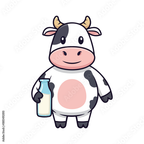Cartoon Cow Mascot Holding Milk Bottle