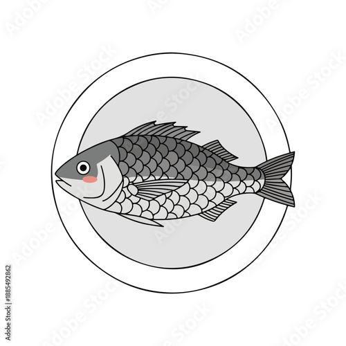 Fish on a Plate Icon Fresh Seafood Vector Illustration
