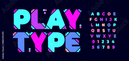 Witty Geometric Font Logo Alphabet Playroom Letter Set Modern Typography, Creative Typographic Design for Geometry KidsZone Title Text, Play Toy Poster Headline, Y2K Fonts. Vector Typeface