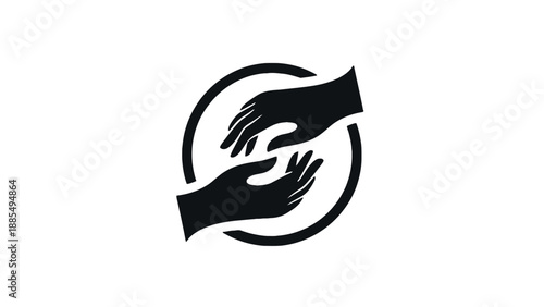 A minimalist vector graphic of two hands shaking inside a circle, symbolizing partnership and cooperation.