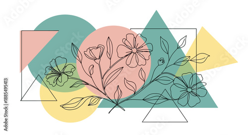 Floral Illustration with Geometric Shapes.