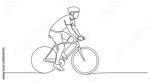 Cyclist Riding Bicycle Line Art Illustration.