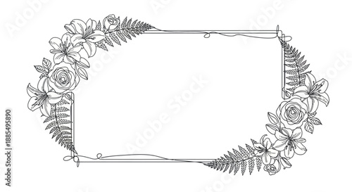 Floral Frame with Roses and Leaves.