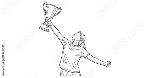Man Celebrating Victory with Trophy.