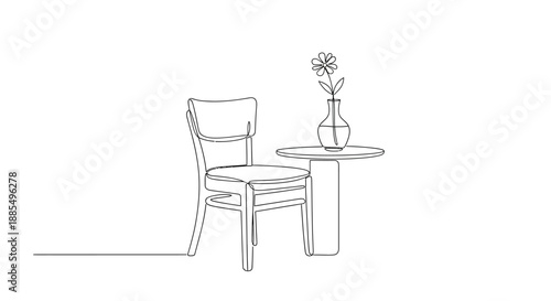 Simple Chair and Table with Vase.