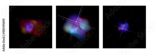 Set of nebula landscapes vector illustration. Space and astronomy posters