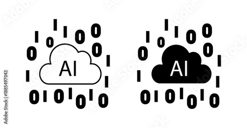 AI Cloud Computing with Data Stream Line Icon