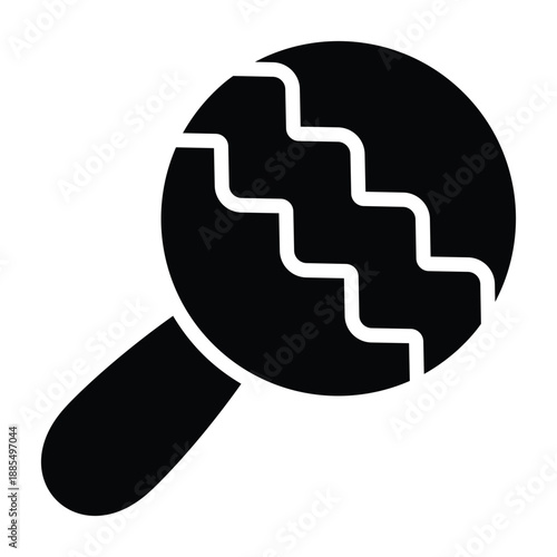 Solid black illustration of a baby rattle toy. Bold glyph style suitable for infant care themes, early childhood development, parenting visuals, and learning content on white background.