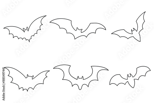 Hand-drawn doodle set of bats on a white background.