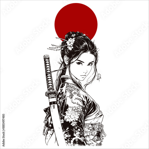 Japanese geisha kimono artwork vector illustration