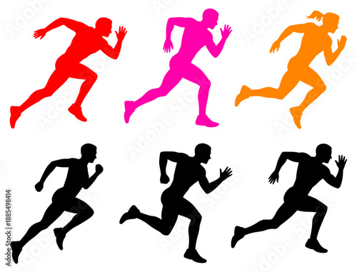 set of colorful running silhouettes on a white background