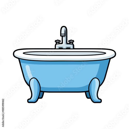 Cartoon Blue Clawfoot Bathtub Icon Isolated Vector Illustration