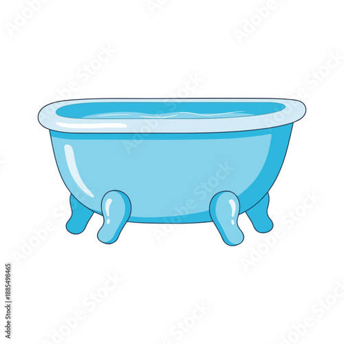 Cartoon Blue Bathtub with Water