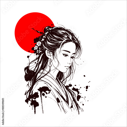 Japanese geisha kimono artwork vector illustration