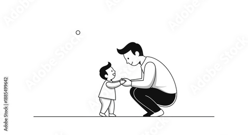 Father and Son Playing Together Illustration.