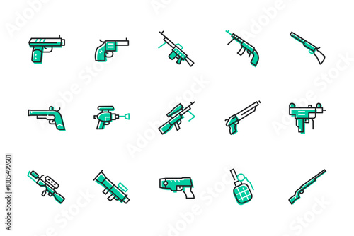 Firearms - set of line design style icons