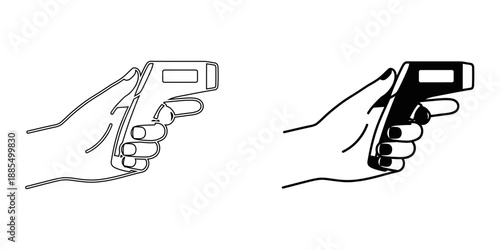 Infrared Forehead Thermometer Icon – Non Contact Digital Temperature Measurement and Medical Health Screening Concept