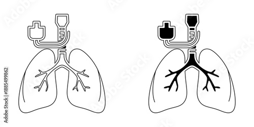 Human Lungs with Mechanical Ventilation System Icon – Respiratory Therapy, Intubation, and Medical Breathing Support Concept