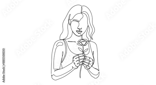 Woman Holding a Rose in Her Hands.