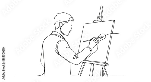 Man Painting on Canvas with Brush.