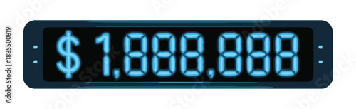 A digital display screen shows a large sum of money in dollars on a white background