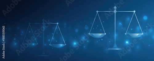 Abstract blue justice scale balance with bokeh light effect