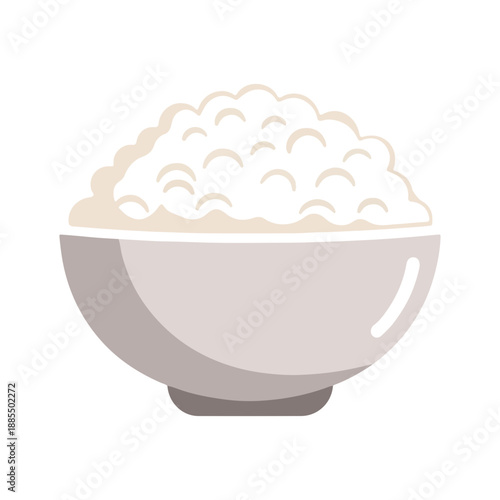 Simple bowl of white cooked rice food icon illustration