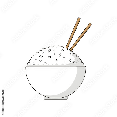 Rice bowl with chopsticks illustration Asian cuisine staple food icon