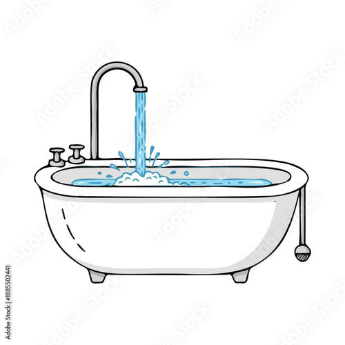 Bathtub Filling with Water Cartoon Illustration