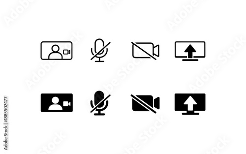 Set of icons for video conferencing and online communication tools