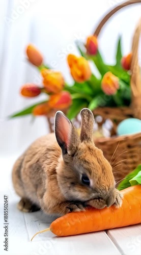 A cute Easter bunny eating a carrot