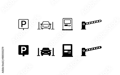 Collection of parking and access control icons in black and white
