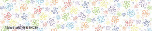 Seamless pattern with colorful flowers and bubbles on white background