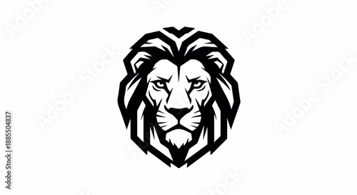 Monochrome illustration of a lion's head with a fierce expression on a plain white background.