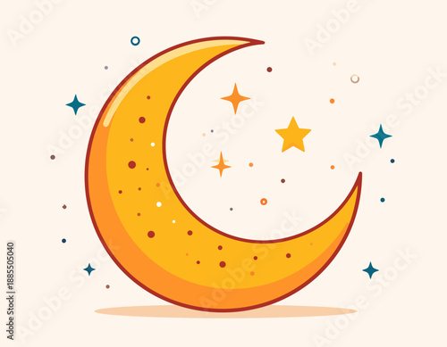 Crescent Moon Shines Brightly Night Sky Vector Illustration