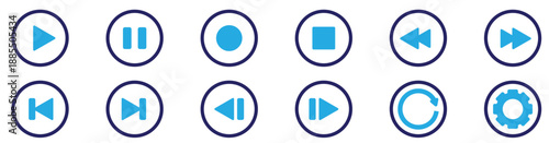 Play, Pause, Replay, Previous and Next Track Icons – Video Streaming App Vector	