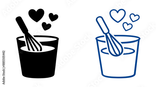 Whisk mixing ingredients with love in a bowl icon