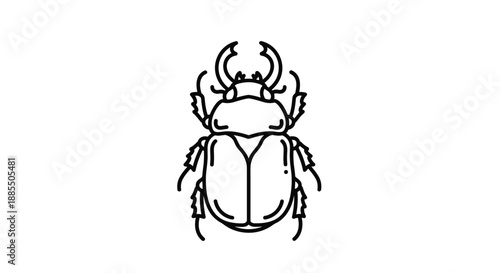A simple and clean line art illustration of a stag beetle in a minimalist black and white outline style for insect lovers.