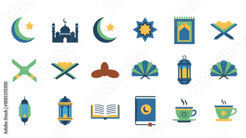 Vibrant Ramadan icons set for cultural celebrations and traditions