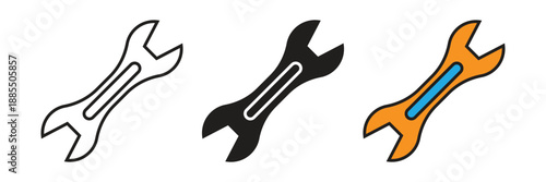 Double-sided wrench vector icon for automotive maintenance, mechanical engineering, and professional technical support services.