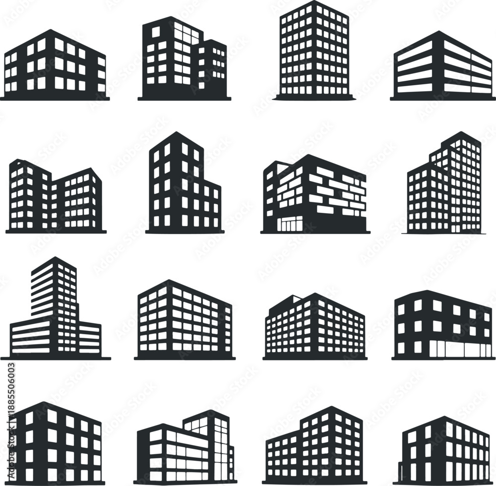 Fototapeta premium Modern Building Icons Set for City Architecture, Real Estate and Urban Design